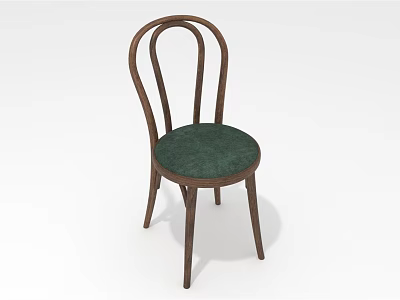 Classic Wooden Dining Chair With Curved Backrest And Green Padded Seat 3d model