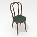 Classic Wooden Dining Chair With Curved Backrest And Green Padded Seat