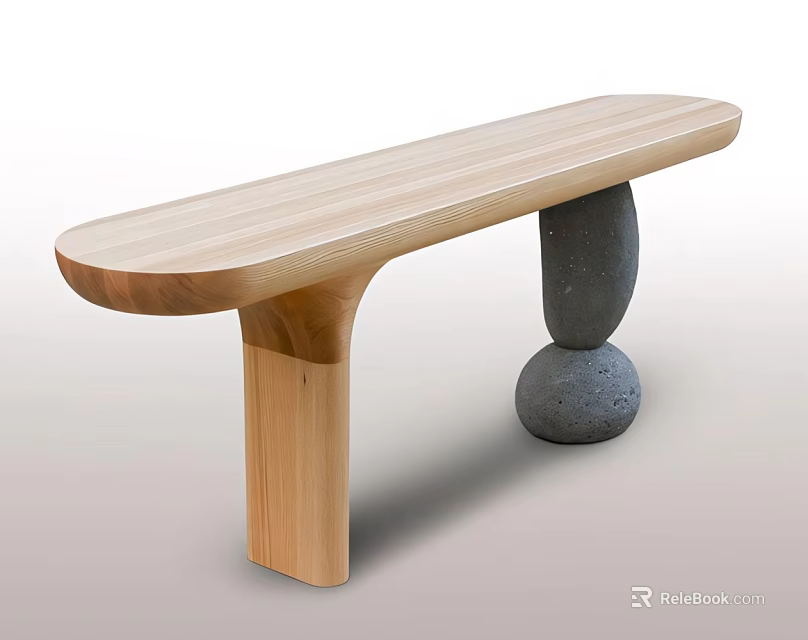 Long Wooden Bar Counter With Smooth Top And Stone Base Supports Design 3d model 