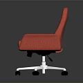 Red Office Chair With Padded Armrests And Swivel Wheels On Metal Base