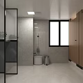 Modern Bathroom Interior With Marble Walls Double Sink Vanity Wooden Cabinets Large Mirror And Shower