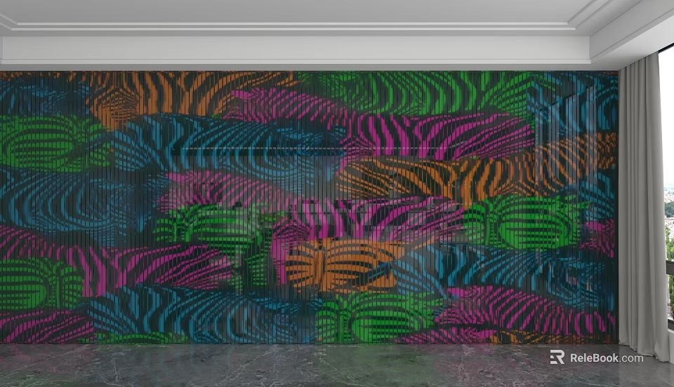 Vibrant Colorful Abstract Background Wall With Striped Pattern In Orange Green Pink Blue 3d model 