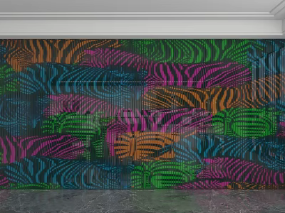 Vibrant Colorful Abstract Background Wall With Striped Pattern In Orange Green Pink Blue 3d model
