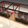 Indoor Amusement Park Arcade With Multiple Screens Black Sofas Red Signs And Metal Framework