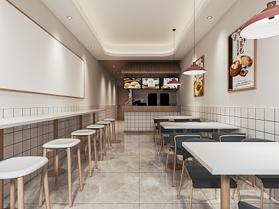 Modern snack bar steamed stuffed bun shop catering snack bar fast food restaurant breakfast shop booth dining table and chair bar table ordering table open file 3d model