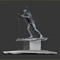 Skier Statue Standing On Square Base With Brick Pavement And Snow Details 3d model