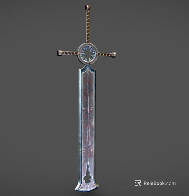 Medieval Decorative Sword With Cross Guard And Metallic Blade Intricate Patterns 3d model 