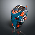 Futuristic Mechanical Helmet Blue Orange And White With Geometric Patterns And Circular Accents