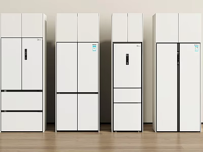 Contemporary White Refrigerators And Freezers With Sleek Design Arranged Side By Side 3d model