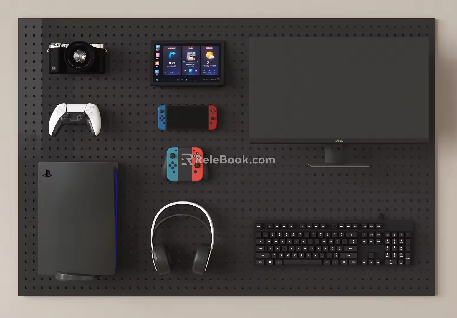 Digital combination computer hole board monitor keyboard mouse audio office supplies 3d model