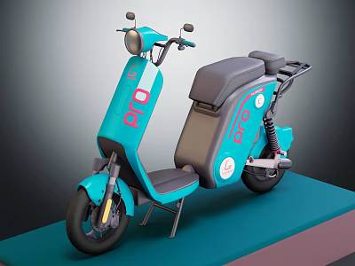 Light Blue Electric Motorcycle with Pro Logo Modern Design and Storage Compartment 3d model