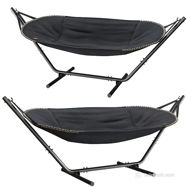 Comfortable Black Hammock with Sturdy Metal Stand for Outdoor Relaxation 3d model 