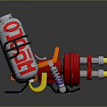 Mechanical Components Setup With Silver Canister Red Parts Spring Yellow Hook And Metal Tubes