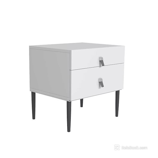 Modern White Bedside Table With Two Drawers And Silver Handles Black Legs 3d model