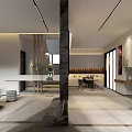 Elegant Modern Living Dining Room Interior With Open Layout Sofa Dining Table And Pendant Lighting