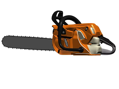 Industrial Chainsaw With Orange Body Black Chain And Ergonomic Handle Design 3d model