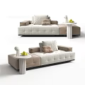 Elegant Modern Chaise Lounge Upholstered In Beige And Brown With Soft Cushions And Side Table