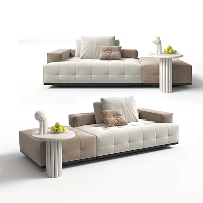 Elegant Modern Chaise Lounge Upholstered In Beige And Brown With Soft Cushions And Side Table 3d model