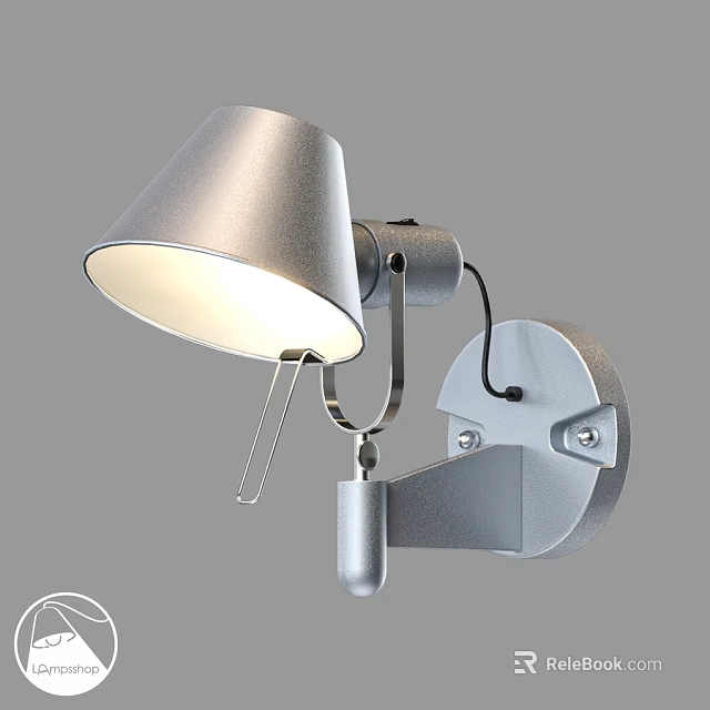 Modern Silver Metal Wall Light with Adjustable Arm Conical Shade and Illumination 3d model 