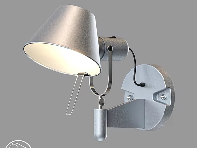 Modern Silver Metal Wall Light with Adjustable Arm Conical Shade and Illumination 3d model