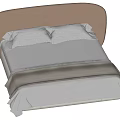 Double Bed With Beige Headboard White Sheets Pillows And Soft Blanket 3d model