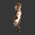 3D Cartoon Character Wearing Brown Overalls Cap Big Ears And Headphones