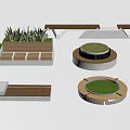 Outdoor Garden Flower Planters With Circular Rectangular Shapes And Green Grass 3d model