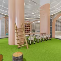 Book Art Themed Library Interior With Wooden Grille And Circular Arch