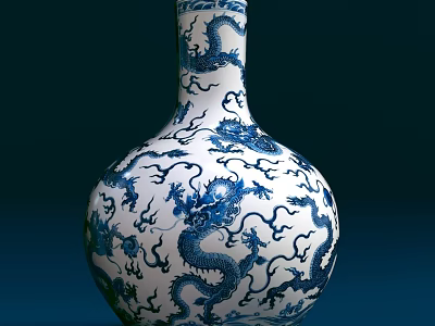 Classic Blue And White Ceramic Vase With Exquisite Dragon Patterns And Traditional Design 3d model