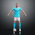 Man Wearing Manchester City Blue Jersey White Shorts And Blue Socks Standing With Soccer Ball