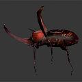 Red Beetle Sculpture With Large Forelegs Transparent Wings And Shiny Metallic Body