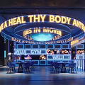 WUJI GYM Interior With Neon Signs For Healthy Body Lives In Movement Exercise
