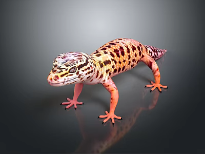 Leopard Gecko With Orange Limbs And Black Spotted Orange Body On Dark Background 3d model