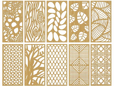 Decorative Room Dividers With Intricate Leaf Geometric And Wood Grain Patterns 3d model