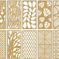 Decorative Room Dividers With Intricate Leaf Geometric And Wood Grain Patterns
