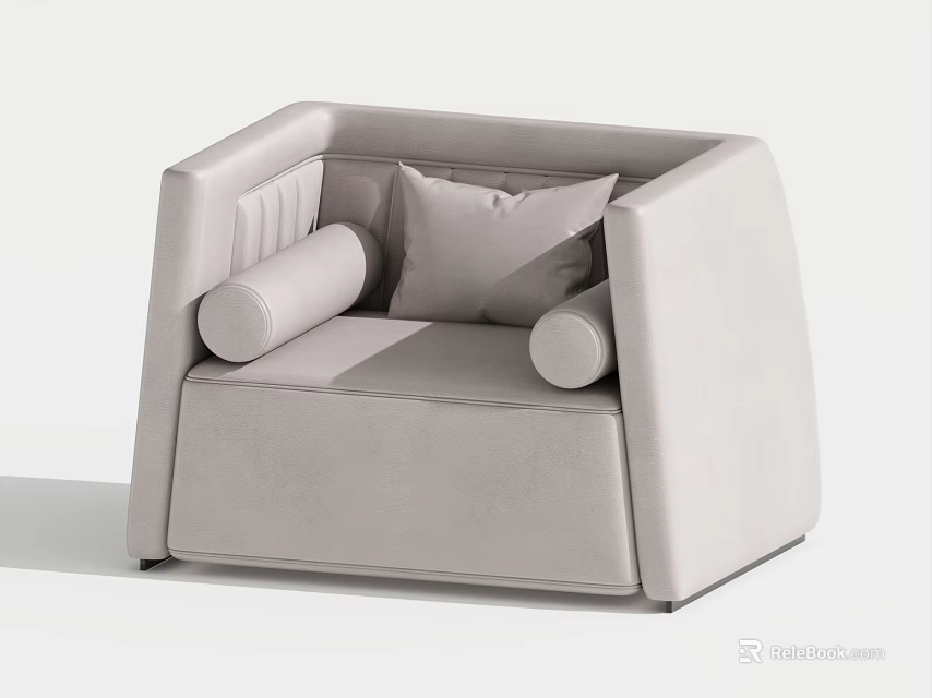 Light Gray Single Sofa With Modern Minimalist Design Cylindrical Armrests And Accent Pillow 3d model 