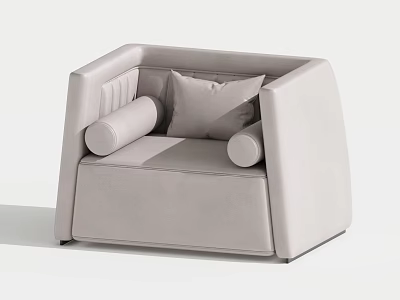 Light Gray Single Sofa With Modern Minimalist Design Cylindrical Armrests And Accent Pillow 3d model