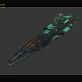 Detailed Sci-Fi Battleship With Blue Hull Orange Stripes And Weapon Turrets