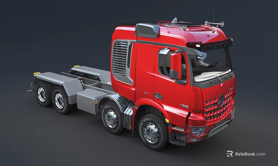 Red Heavy Duty Functional Truck With Modern Cab And Multiple Wheels 3d model 