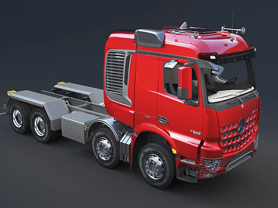 Red Heavy Duty Functional Truck With Modern Cab And Multiple Wheels 3d model