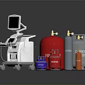 Medical Equipment Cart with Screen and Colored Gas Cylinders Including PRO Labeled Tanks