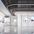 Modern Exhibition Hall Interior With Curved Light Strips Display Walls Exhibition Panels And Sleek Floors