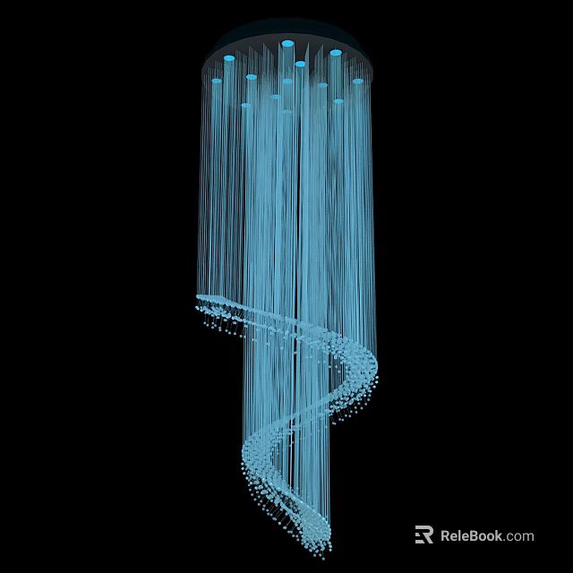 Modern Blue Fiber Optic Decorative Light In Spiral Hanging Design For Interior Decoration 3d model 