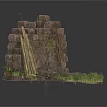 Modern Garden Landscape With Partially Collapsed Brick Wall Weeds And Wooden Sticks