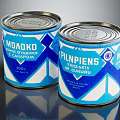 Household Food Storage Metal Cans With Blue White Labels And Sealed Lids