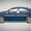 Blue Modern Sedan Car With Stylish Front Headlights And Alloy Wheels