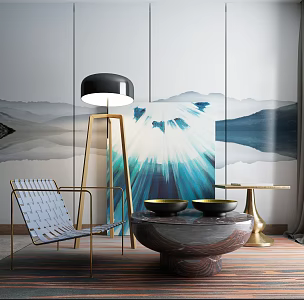 Modern round table sofa coffee table combination 3d model