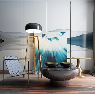 Modern round table sofa coffee table combination 3d model