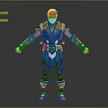 Game Movie Character in Blue Black Warrior Armor With Headband and Decorative Costume