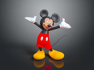 Mickey Mouse Character With Black Ears White Gloves Red Shorts And Yellow Shoes Arms Outstretched 3d model